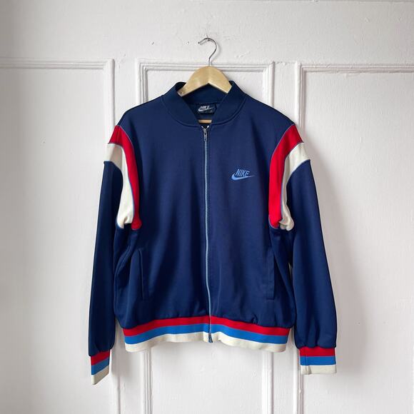Vintage 90s NIKE Track Jacket XL Taiwan Navy Poly Cotton Warm Up Swish Logo - Picture 4 of 9